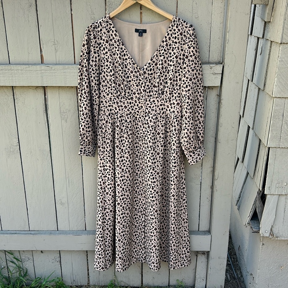 J. Crew Leopard Print Button Front A Line Midi Dr… - image 1